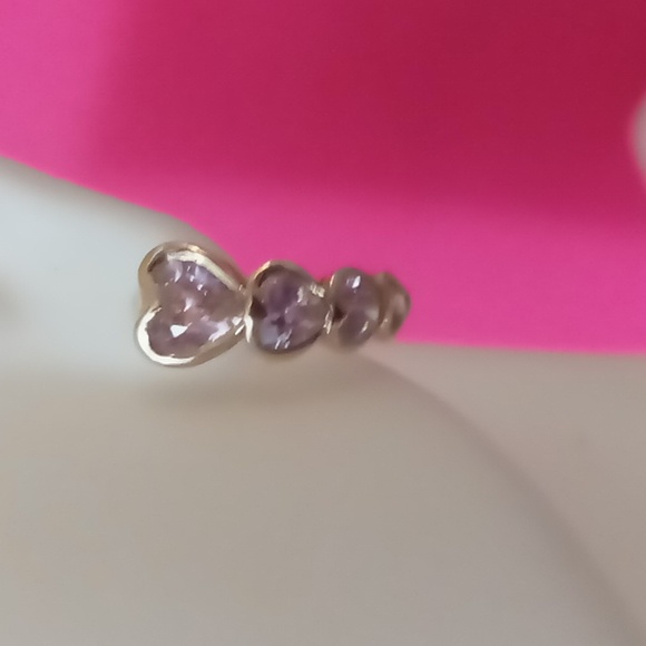 Pink stones hearts snug fit earrings in .925 silver vermeil. - Picture 1 of 5